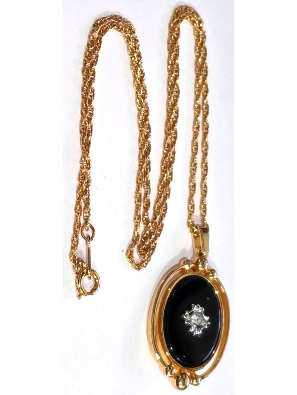 Avon VICTORIAN style REVERSIBLE PENDANT NECKLACE black onyx gold-tone 20" chain - Picture 7 of 16